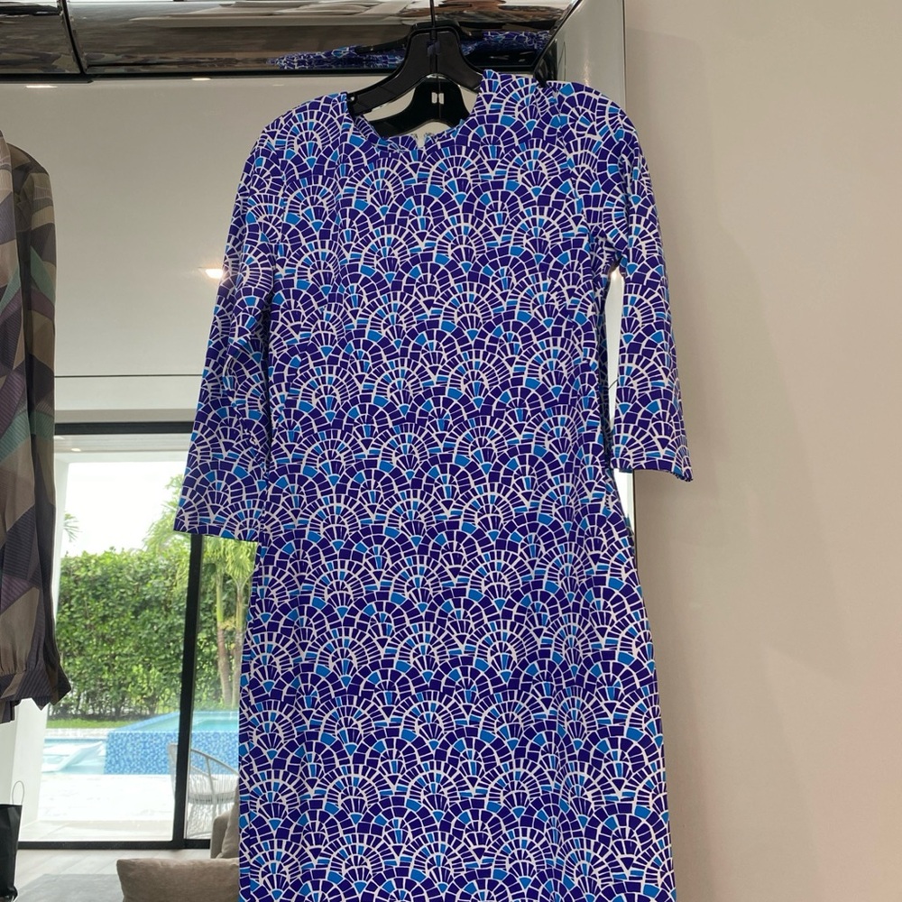 J.McLaughlin Blue Geometric-Print 3/4 Sleeve Women's Dress NWT $228